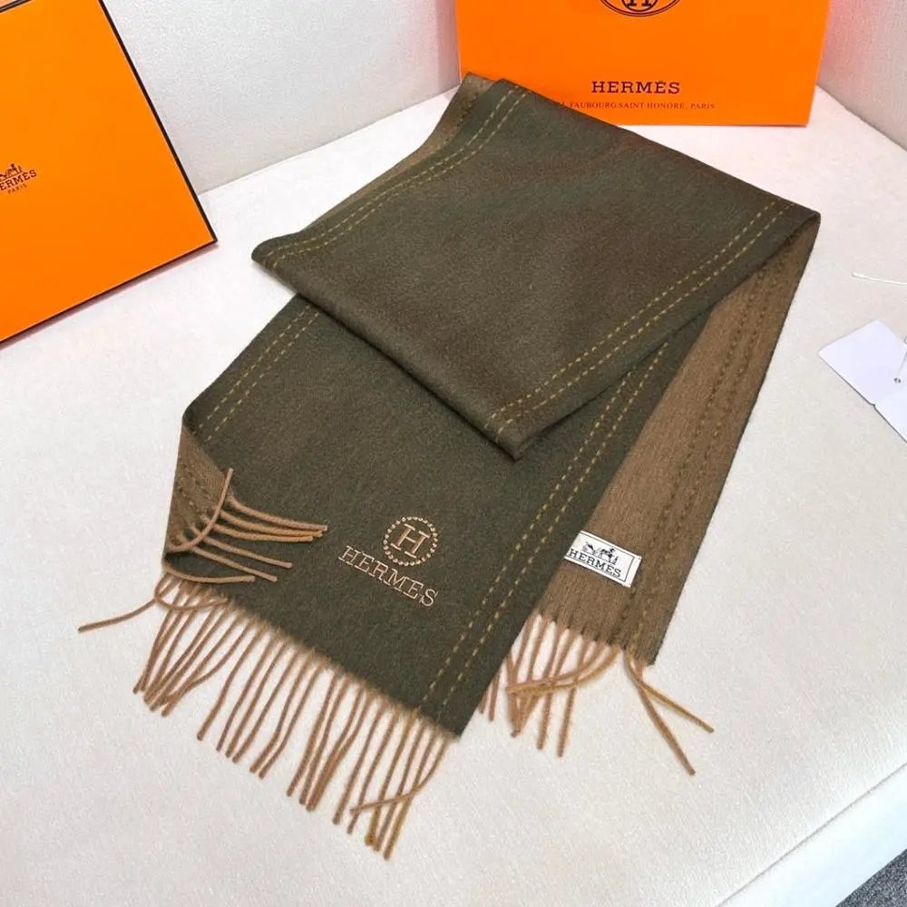 Hermès Scarves Fringed color-block H-logo scarf image 10