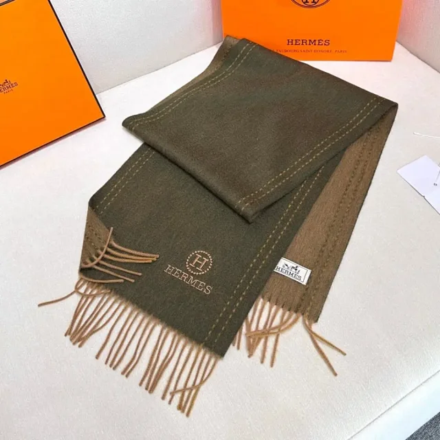 Hermès Scarves Fringed color-block H-logo scarf product detail image 10
