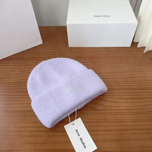 Acne Studios Hats Rib-knit cuffed beanie with Face logo patch product detail image 5