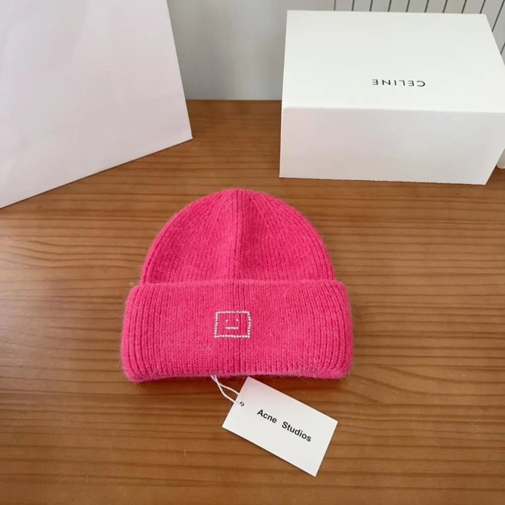 Acne Studios Hats Rib-knit cuffed beanie with Face logo patch — Style 10