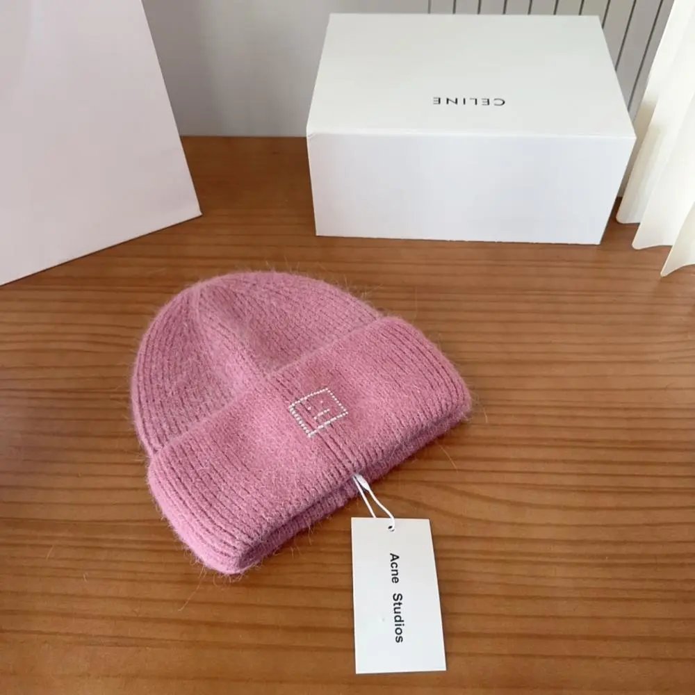 Acne Studios Hats Rib-knit cuffed beanie with Face logo patch — Style 4