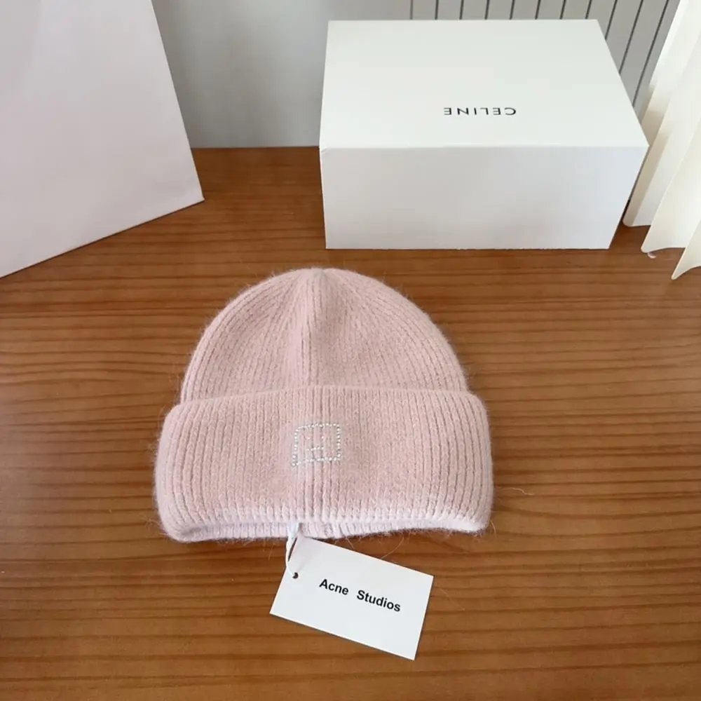 Acne Studios Hats Rib-knit cuffed beanie with Face logo patch — Style 13
