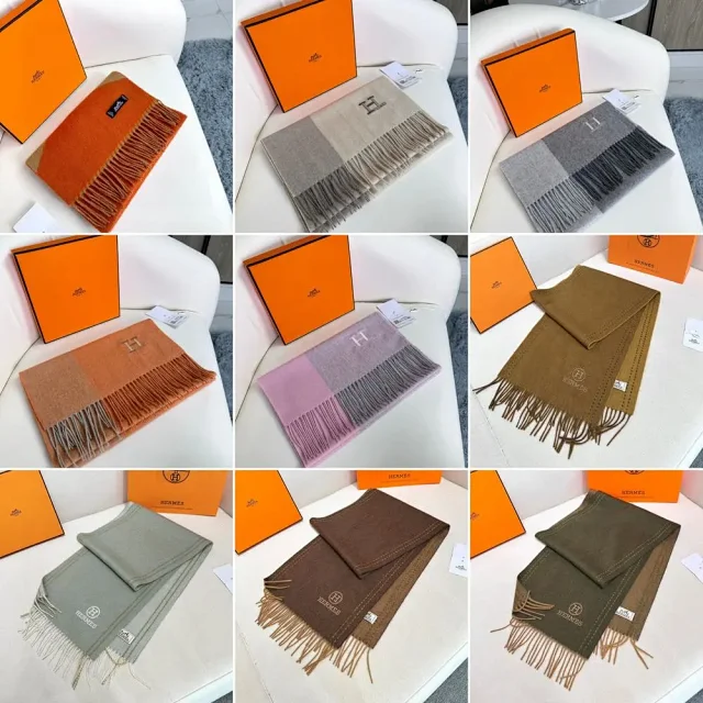 Hermès Scarves Fringed color-block H-logo scarf product detail image 1