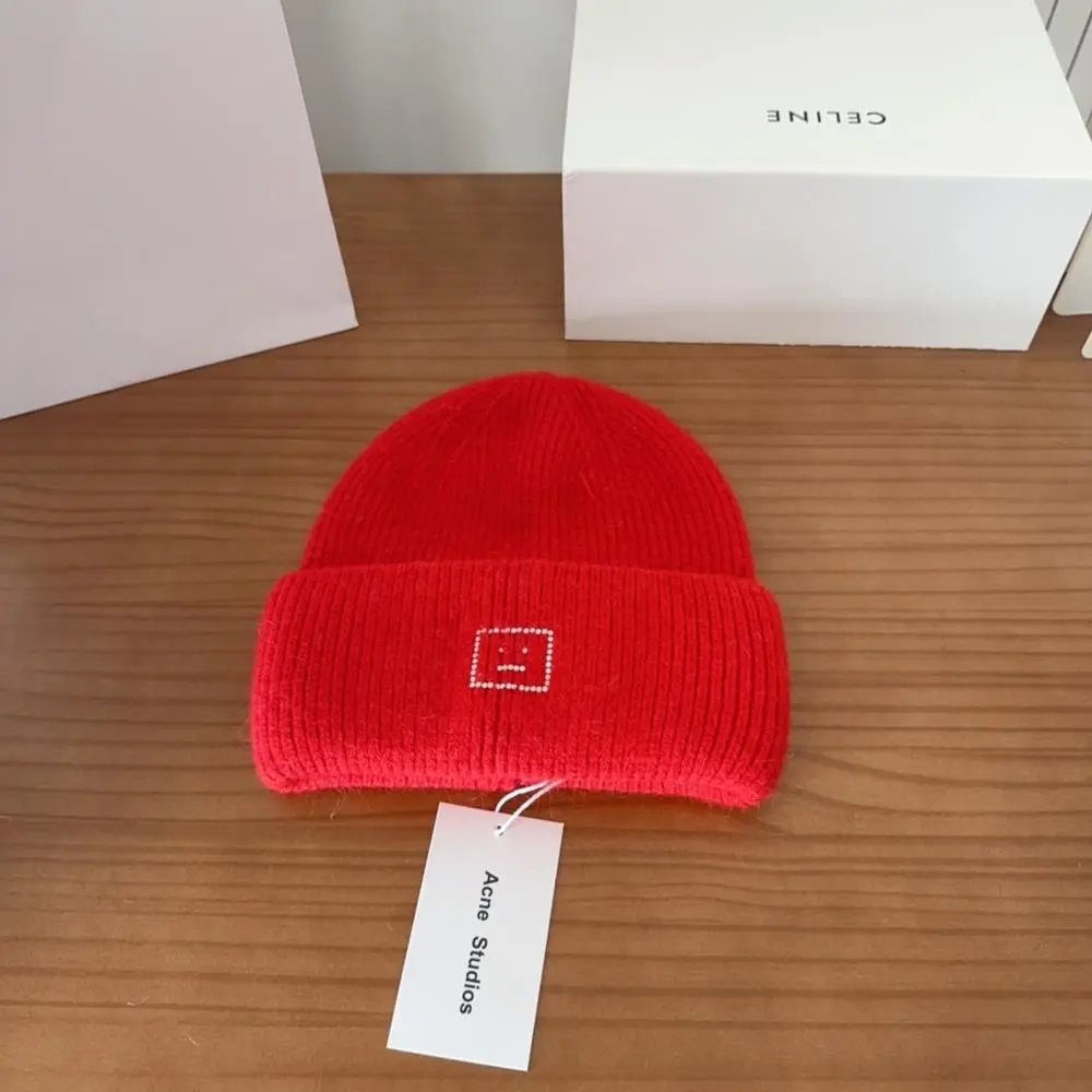 Acne Studios Hats Rib-knit cuffed beanie with Face logo patch — Style 7
