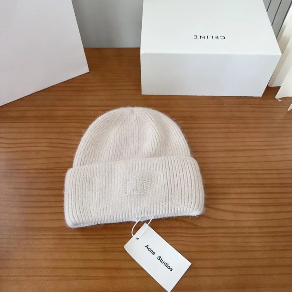 Acne Studios Hats Rib-knit cuffed beanie with Face logo patch — Style 15