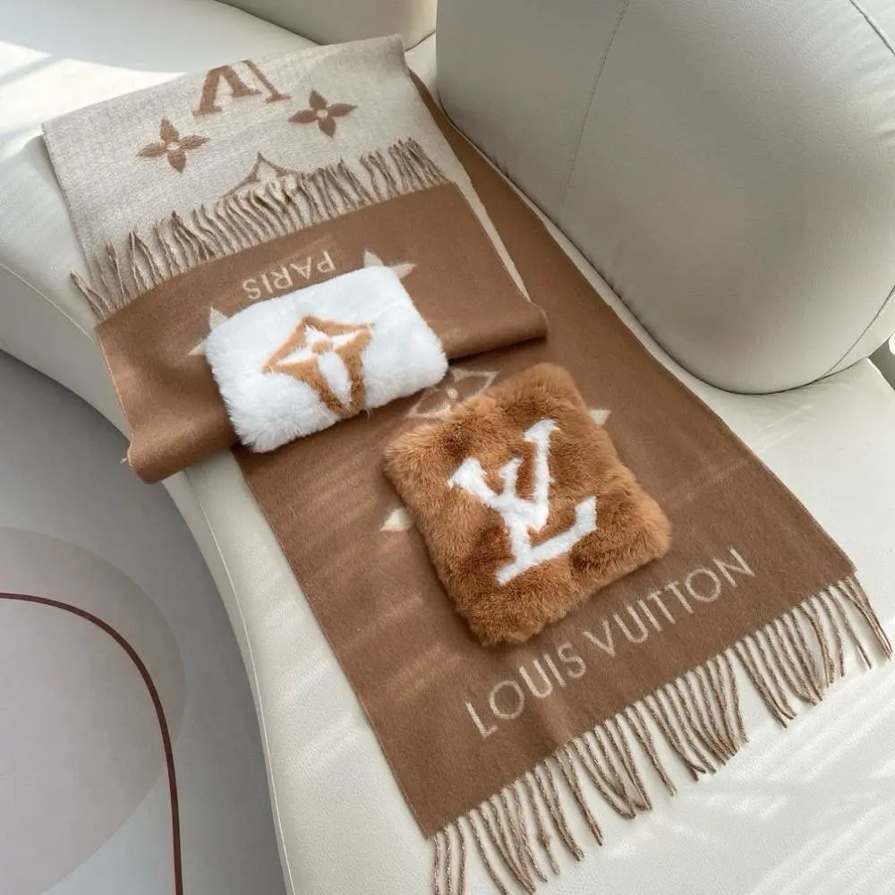 Louis Vuitton Scarves Monogram and checkered fringed scarf image 9