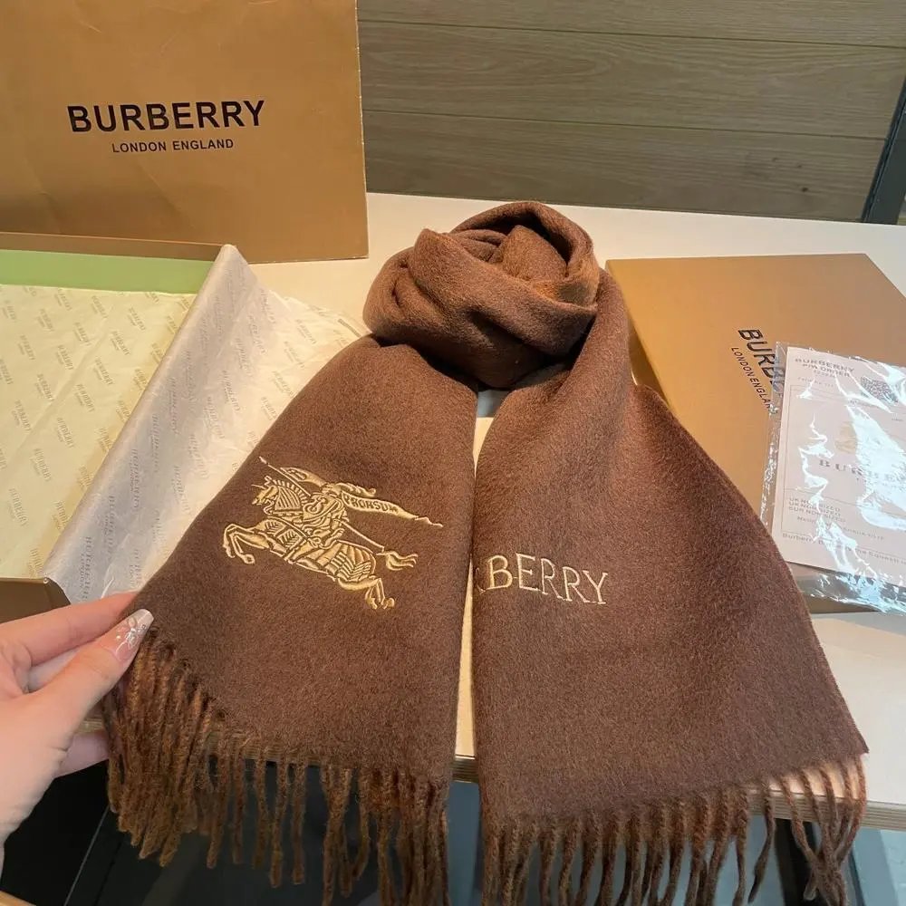 Burberry Scarves Fringed plaid and embroidered-logo image 4