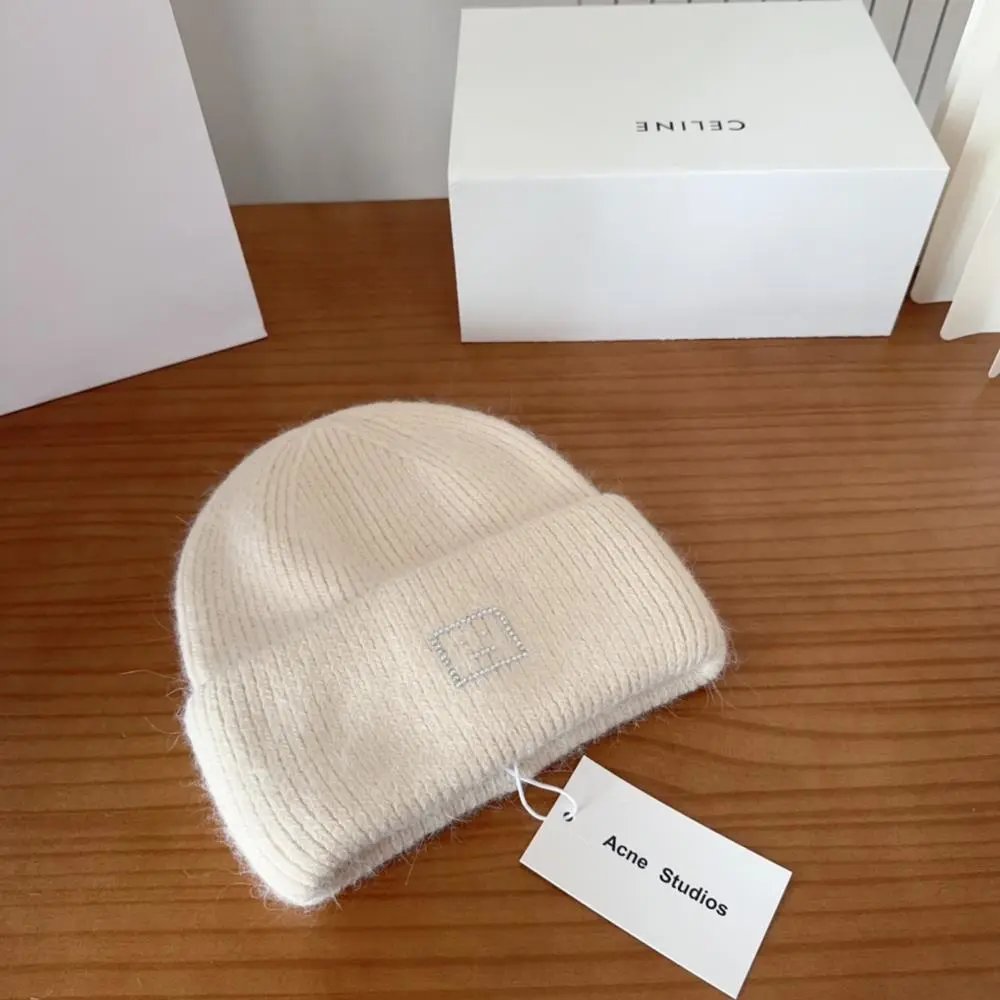 Acne Studios Hats Rib-knit cuffed beanie with Face logo patch — Style 6