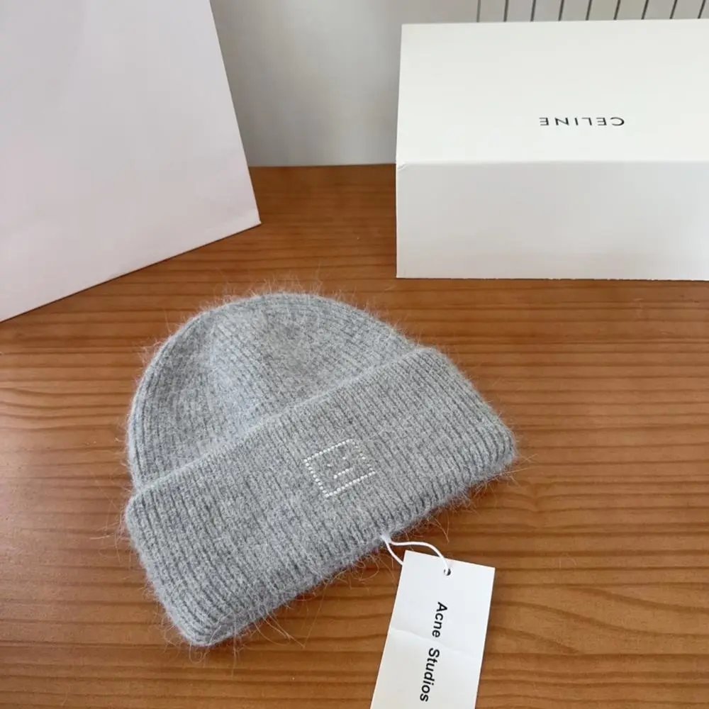 Acne Studios Hats Rib-knit cuffed beanie with Face logo patch — Style 14