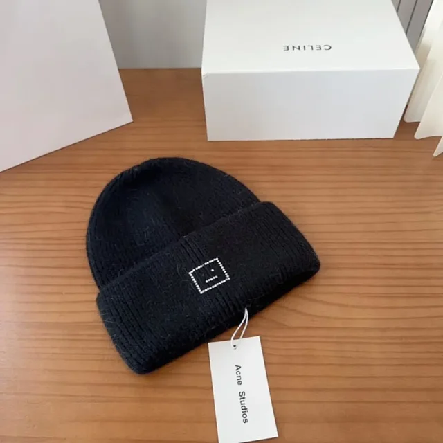 Acne Studios Hats Rib-knit cuffed beanie with Face logo patch product detail image 7