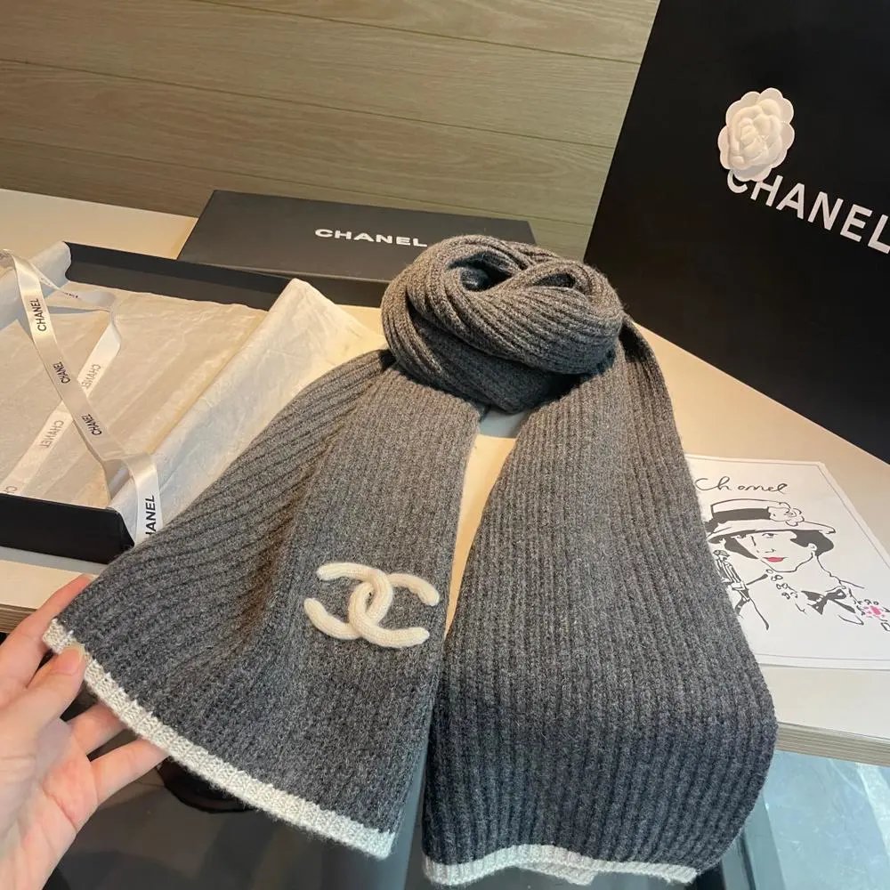 Chanel Scarves Logo Print and Knit Scarf image 10