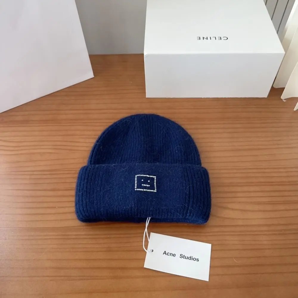 Acne Studios Hats Rib-knit cuffed beanie with Face logo patch — Style 12