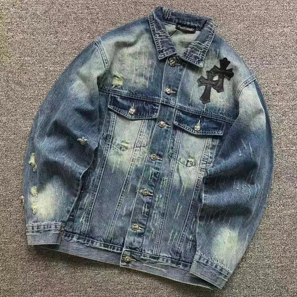 Chrome Hearts cross patch distressed denim jacket — W2CFinds curated find