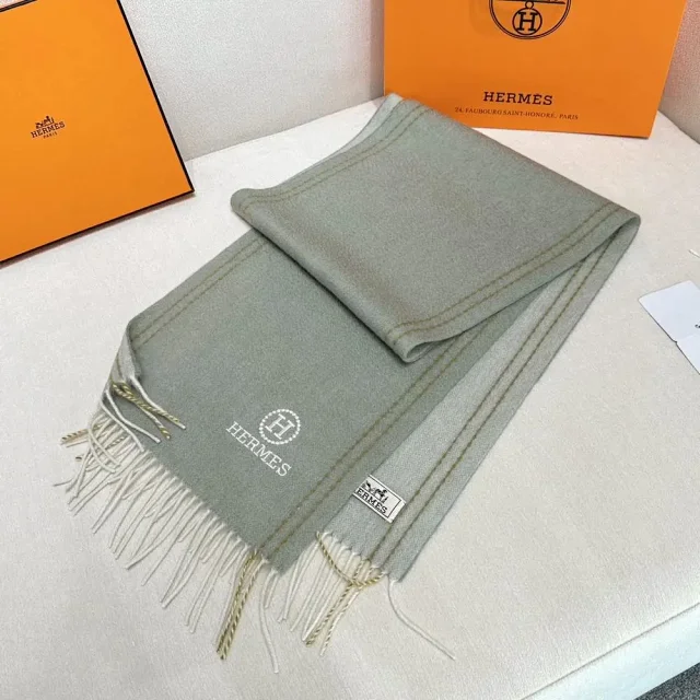 Hermès Scarves Fringed color-block H-logo scarf product detail image 8