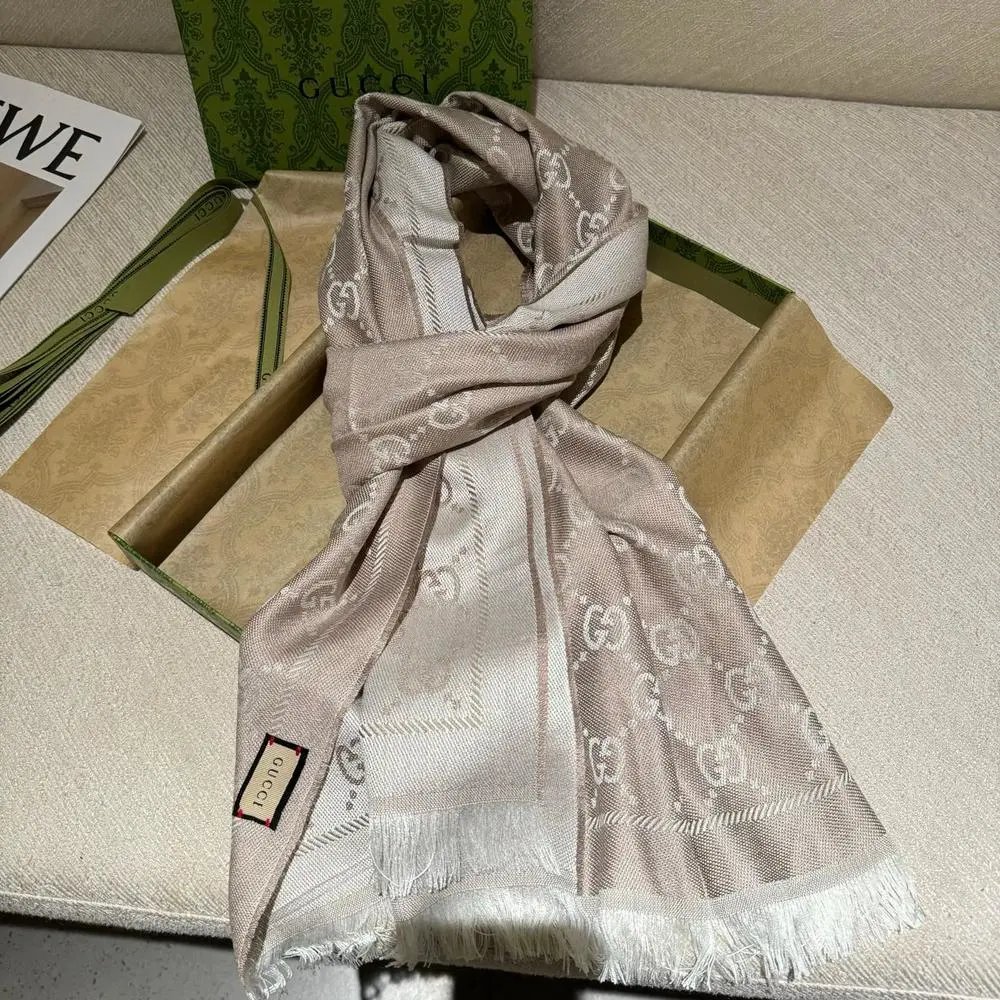 Gucci Scarves Fringed GG monogram scarf with web stripe image 9