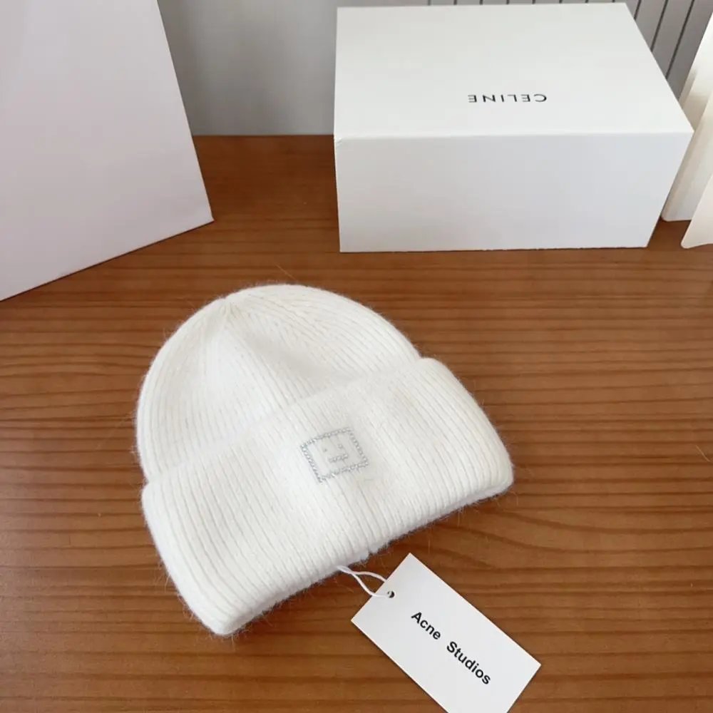 Acne Studios Hats Rib-knit cuffed beanie with Face logo patch image 6