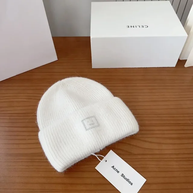 Acne Studios Hats Rib-knit cuffed beanie with Face logo patch product detail image 6