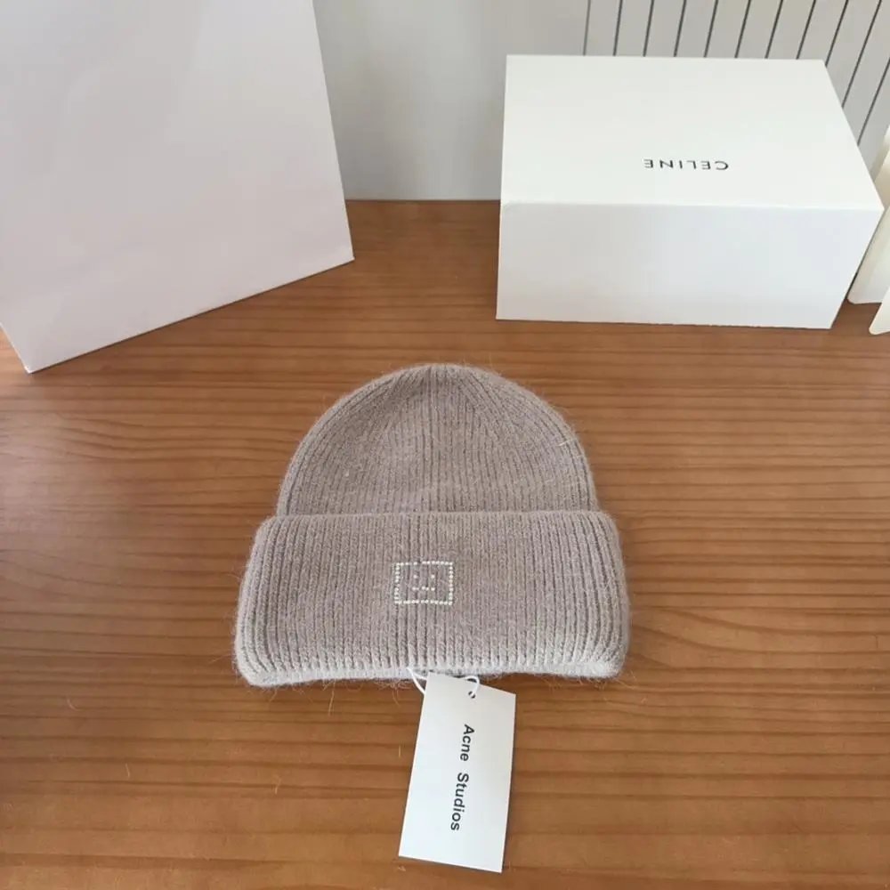 Acne Studios Hats Rib-knit cuffed beanie with Face logo patch — Style 11