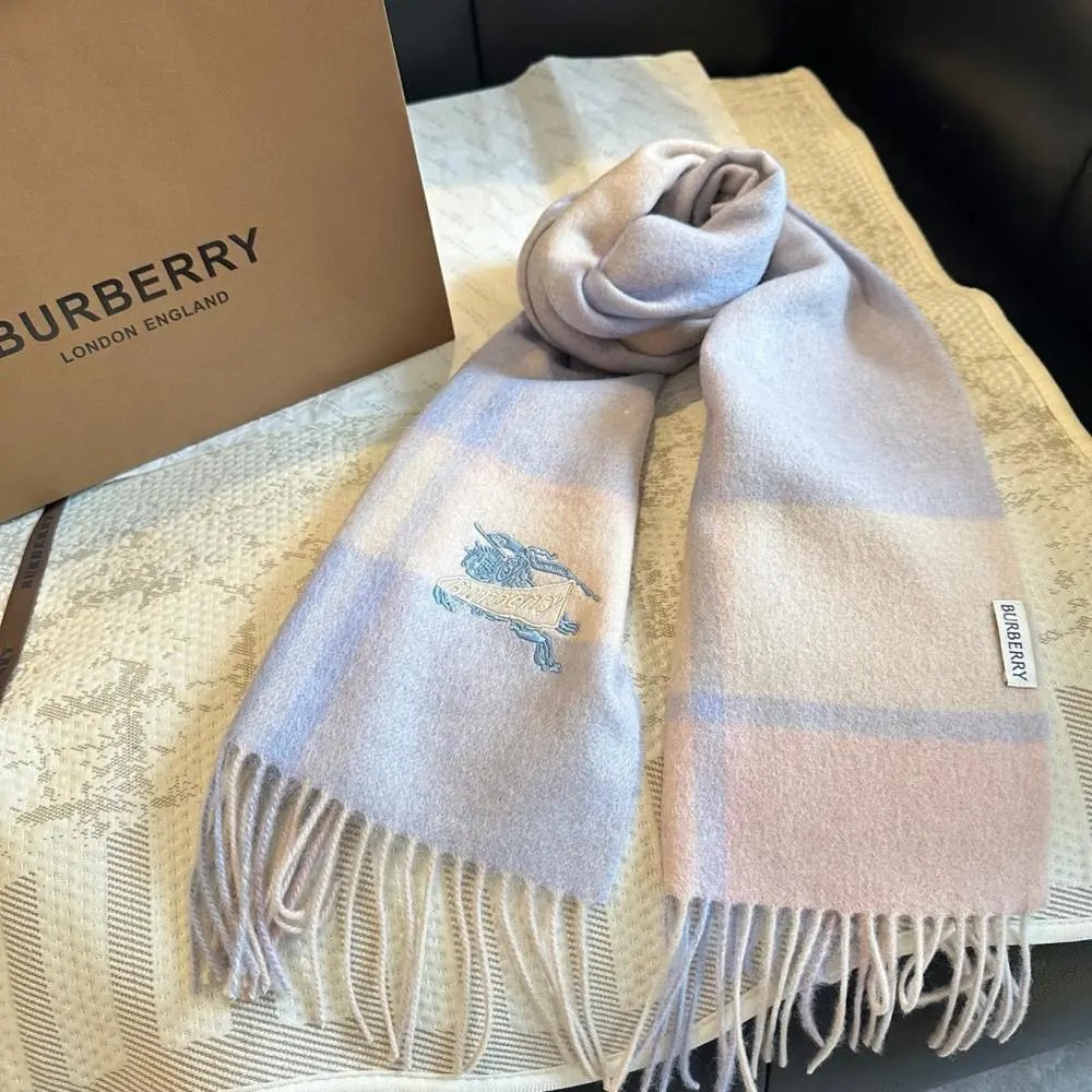 Burberry Scarves Fringed plaid and embroidered-logo image 8
