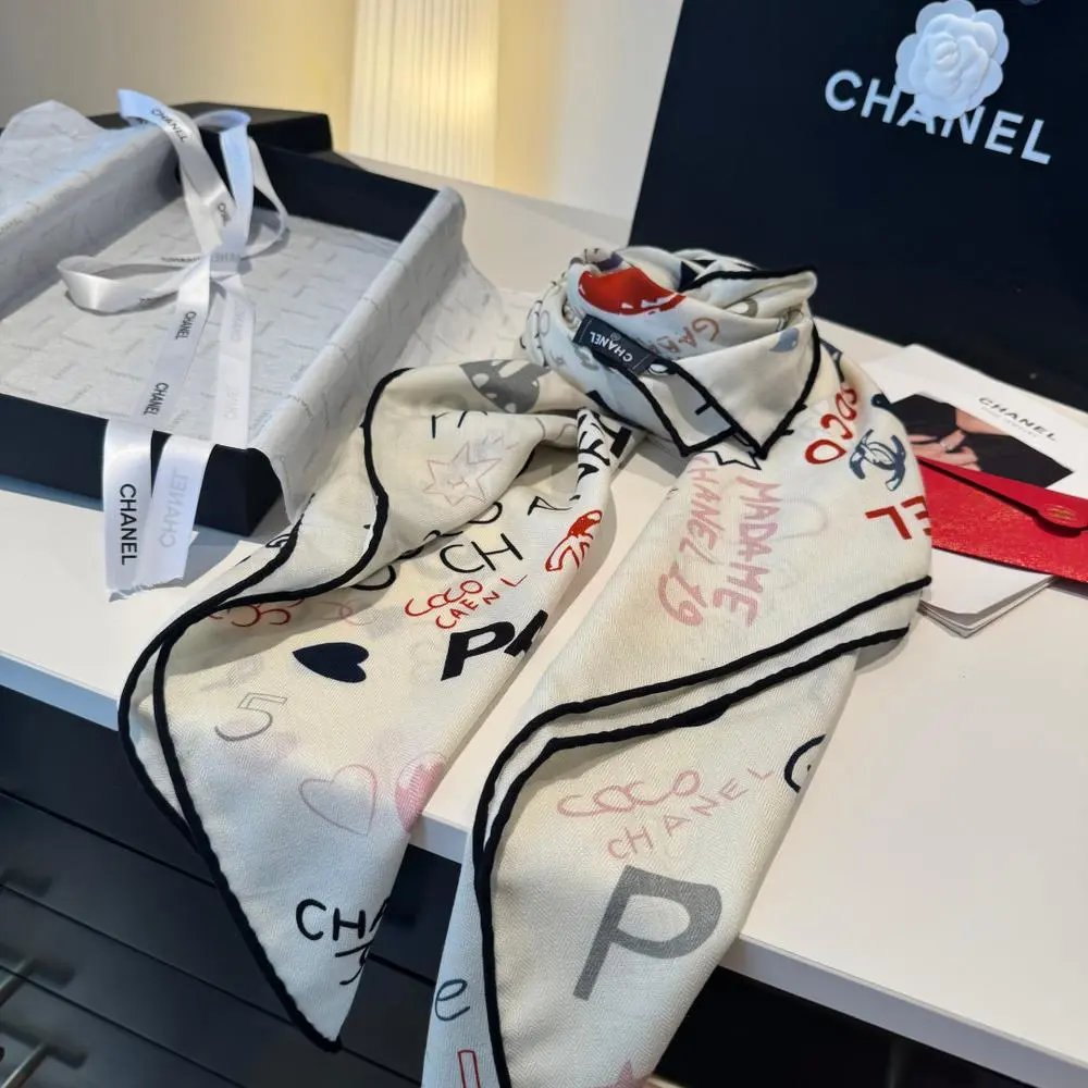 Chanel Scarves Logo Print and Knit Scarf image 3
