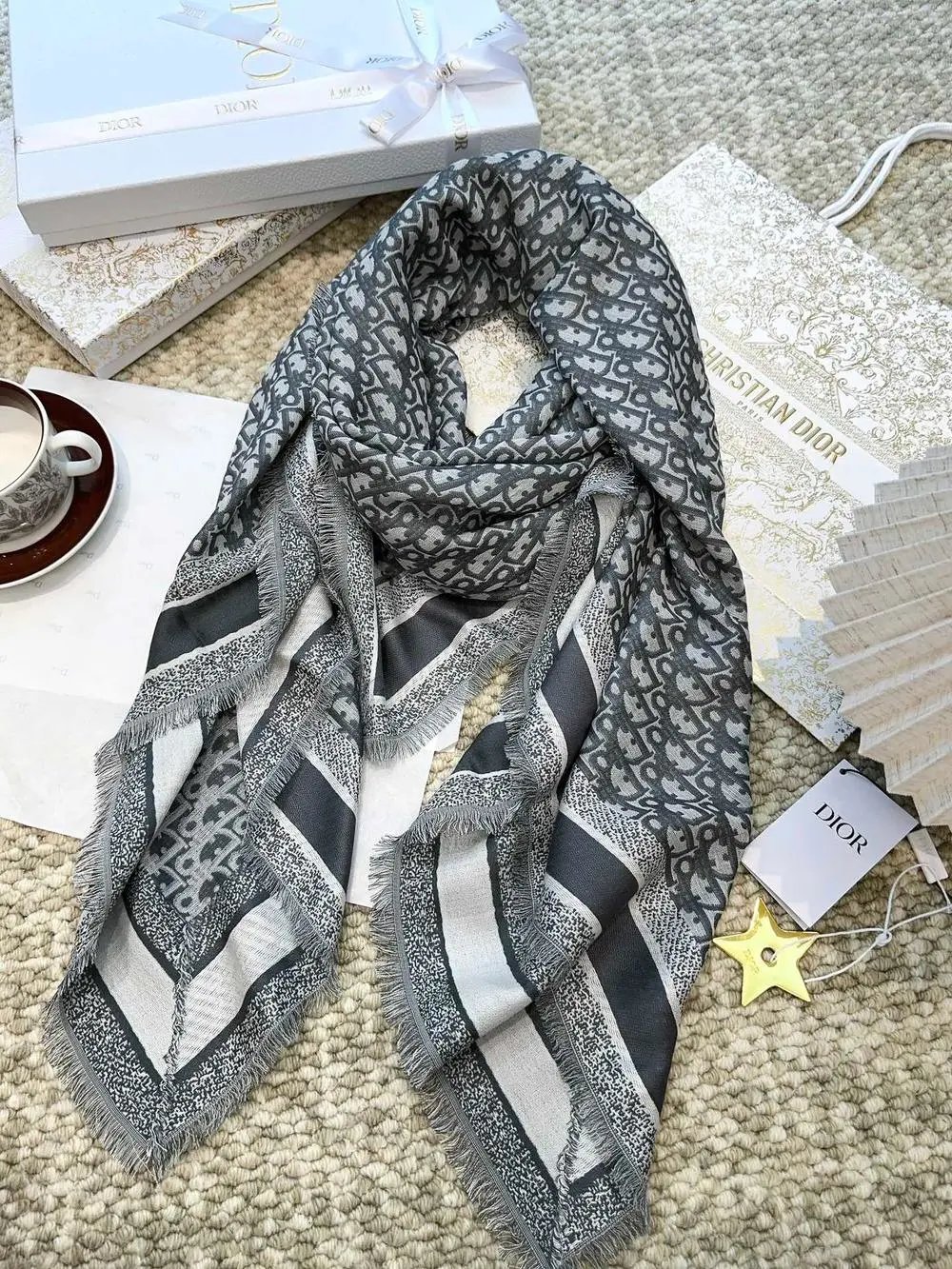 Dior Scarves Toile de Jouy fringed scarf image 8