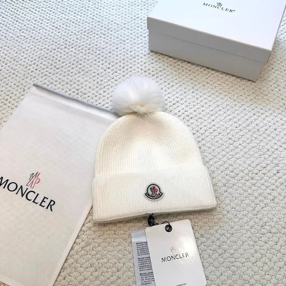 Moncler Hats Logo-patch rib-knit beanie with pom-pom and cable-knit variants — Style 6