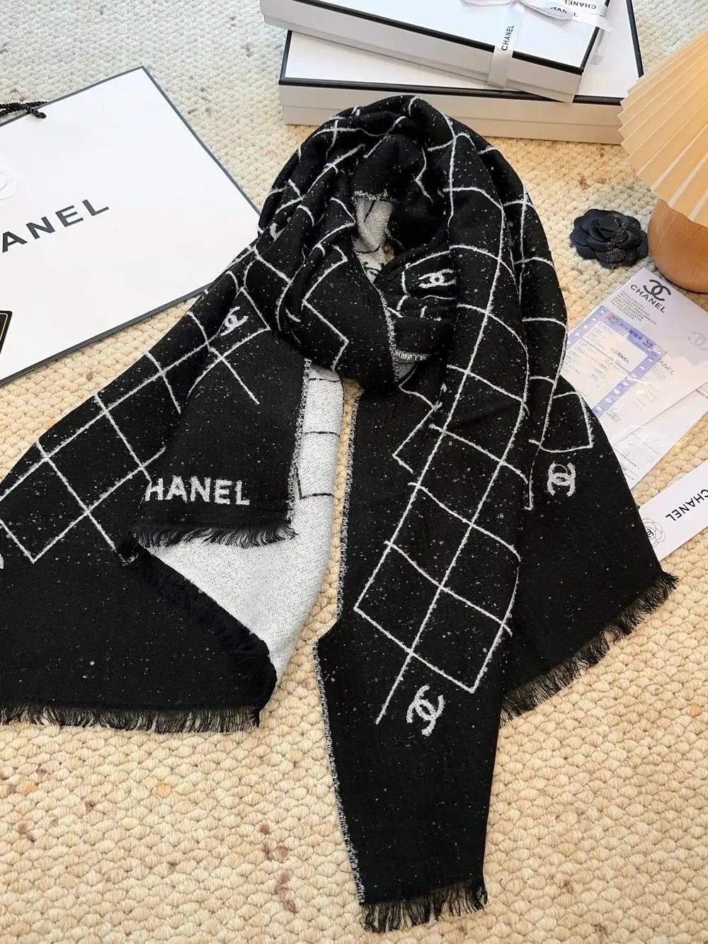 Chanel Scarves Knitted CC Logo and Diamond-Pattern Scarf image 6