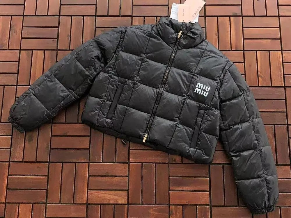 Miu Down Jackets Cropped high-neck puffer jacket image 4