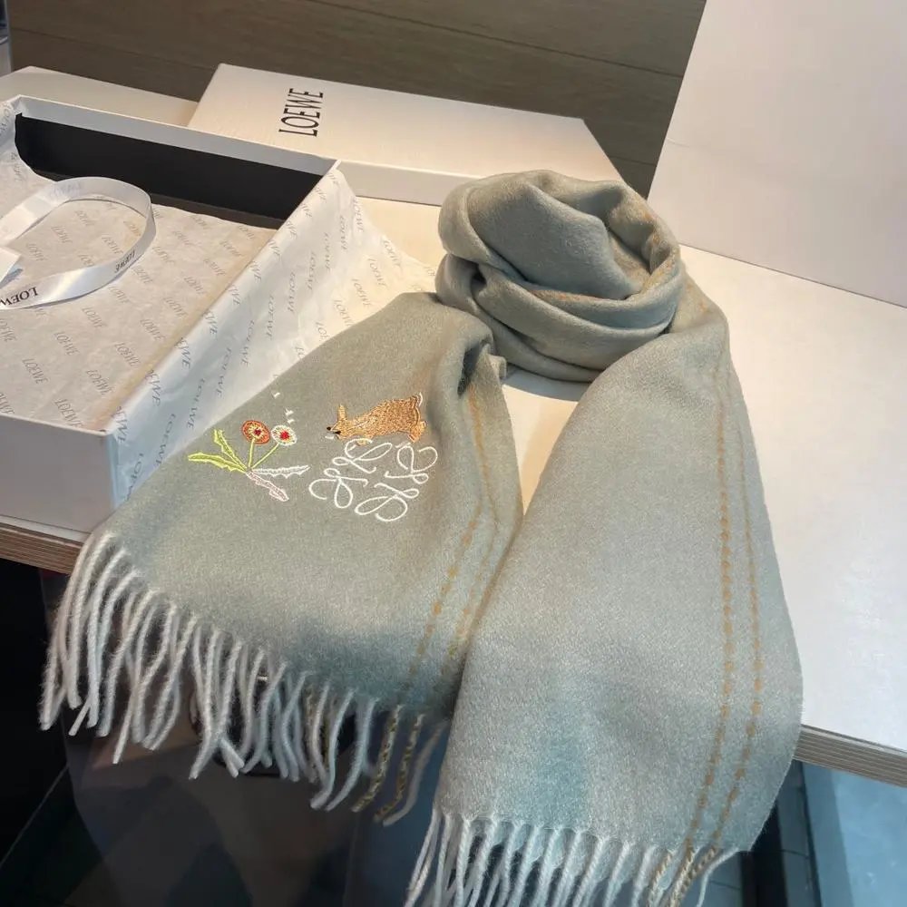 Loewe Scarves Fringed Anagram Embroidered Scarf image 6