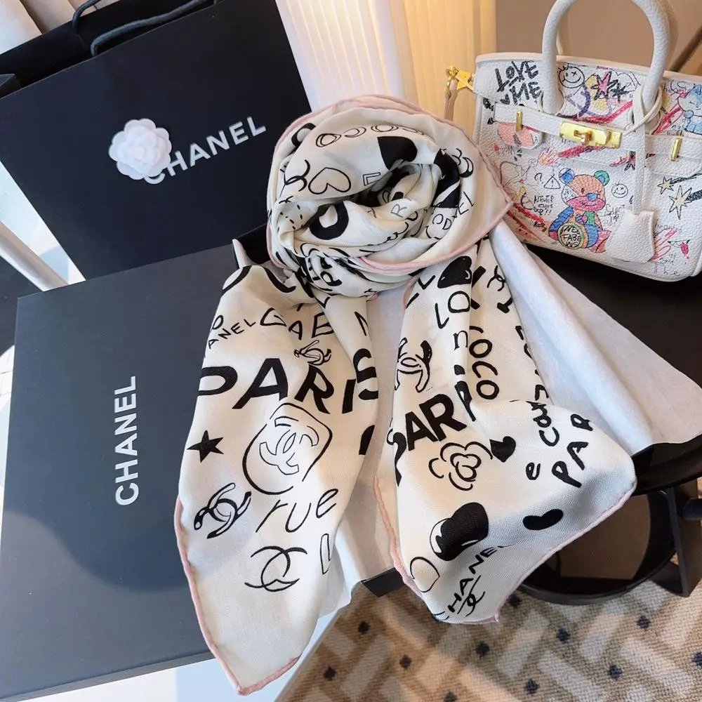 Chanel Scarves Logo Print and Knit Scarf image 5