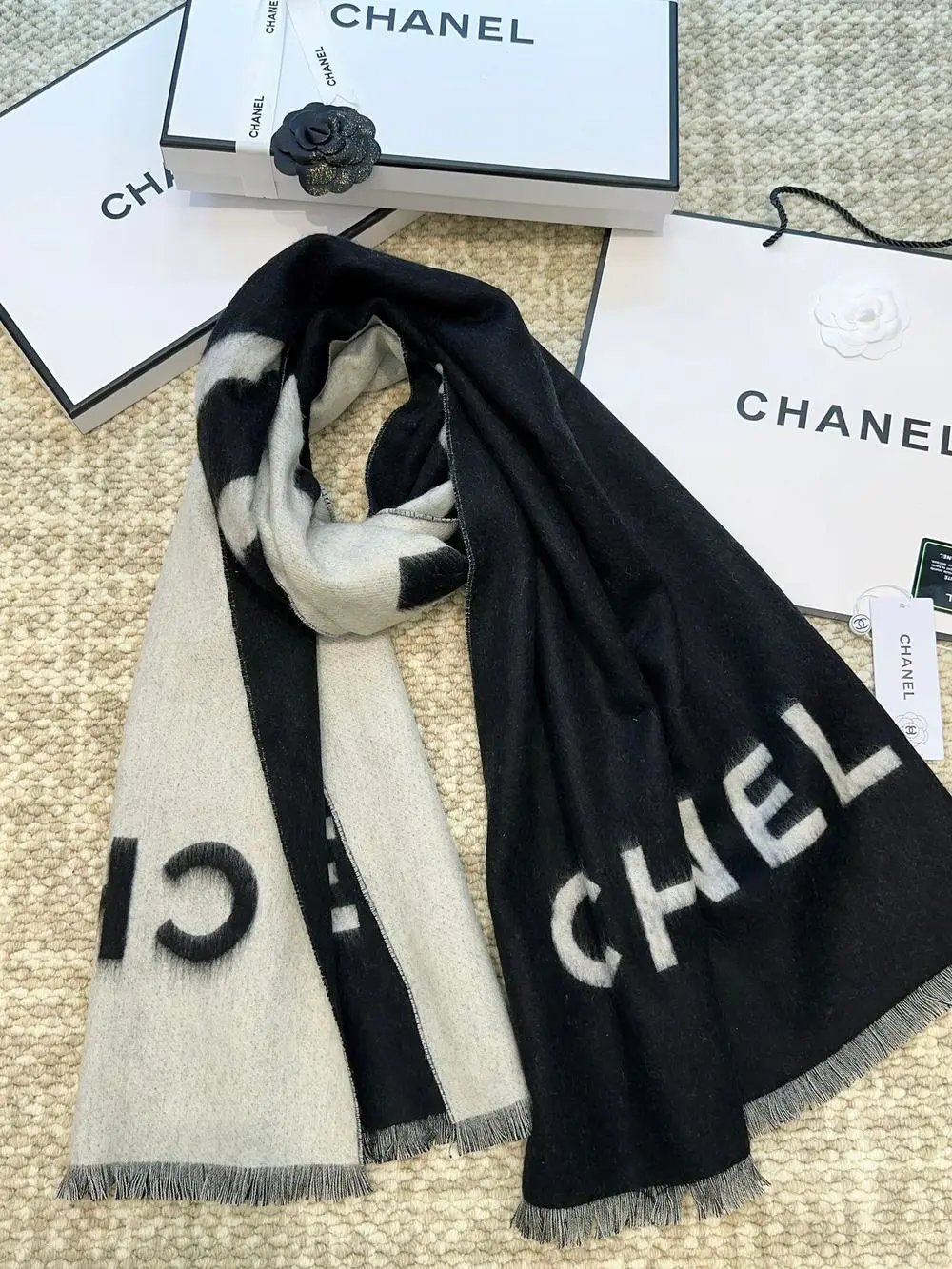 Chanel Scarves Knitted CC Logo and Diamond-Pattern Scarf image 8