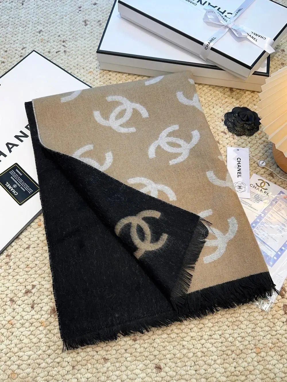 Chanel Scarves Knitted CC Logo and Diamond-Pattern Scarf image 7