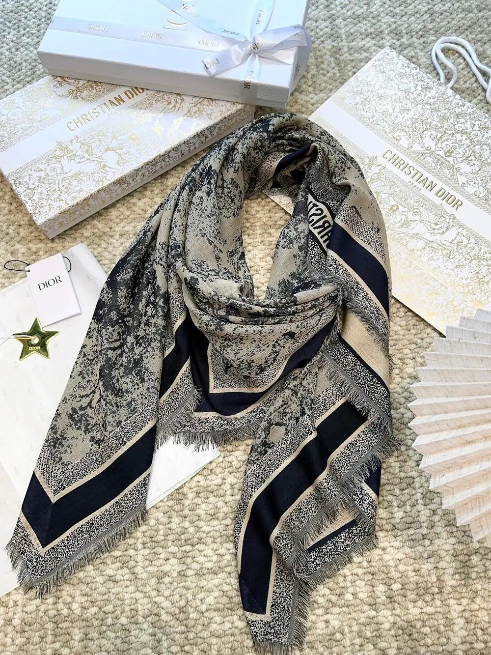 Dior Scarves Toile de Jouy fringed scarf image 9