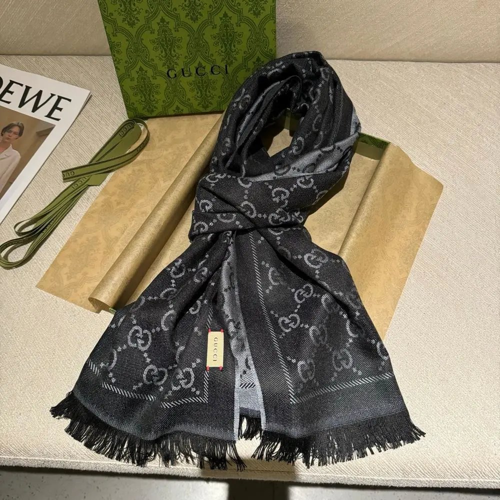 Gucci Scarves Fringed GG monogram scarf with web stripe image 10