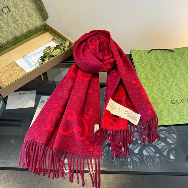 Gucci Scarves GG Monogram Fringed Scarf product detail image 8