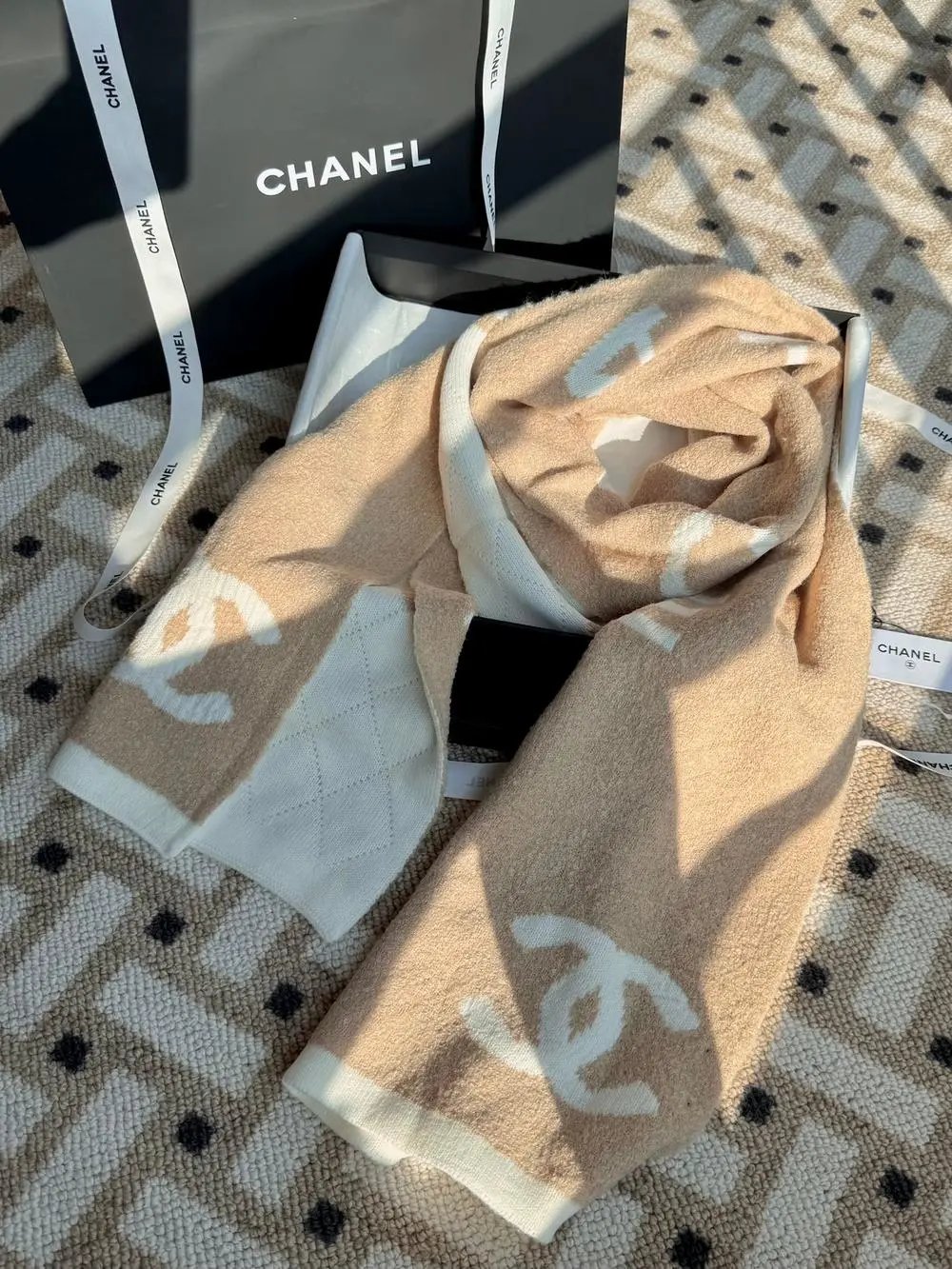 Chanel Scarves Logo Knit Fringe Scarf image 6