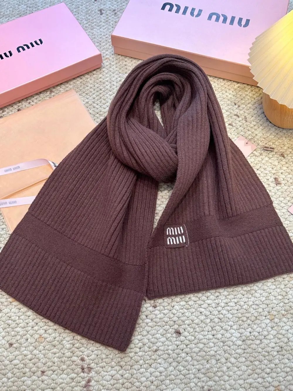 Miu Scarves Ribbed knit scarf with logo patch image 5