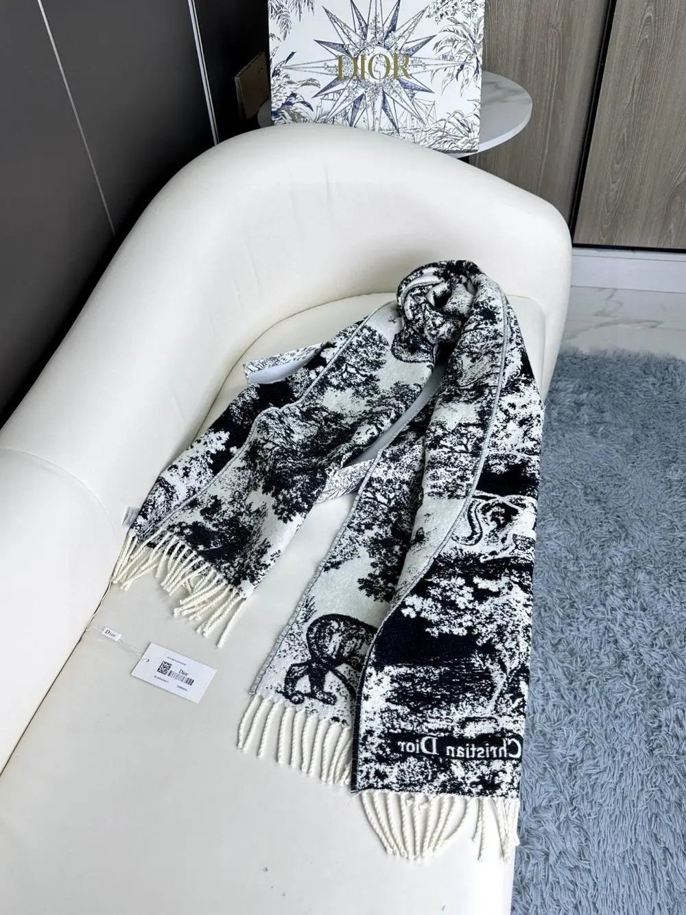 Dior Scarves Toile de Jouy fringed scarf image 5