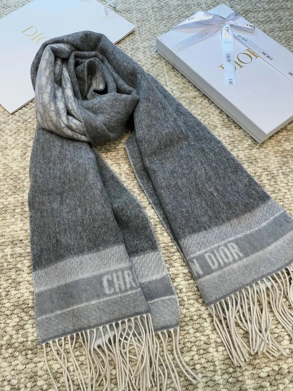 Dior Scarves Fringed logo-pattern scarf image 8