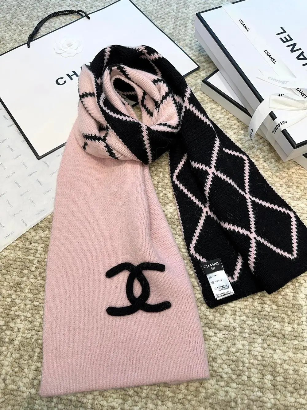 Chanel Scarves Knitted CC Logo and Diamond-Pattern Scarf image 4