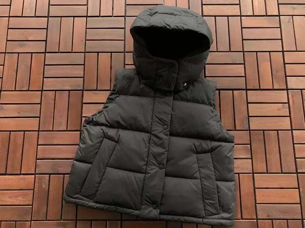 Unbranded Vests Hooded quilted puffer vest with snap front and patch pockets image 5