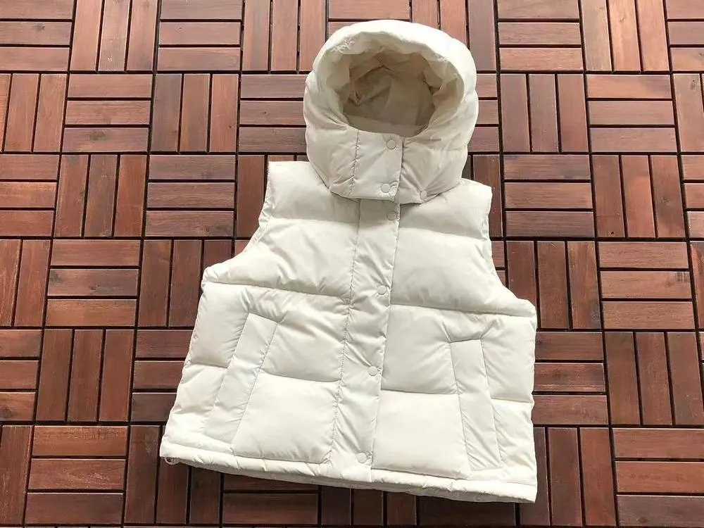 Unbranded Vests Hooded quilted puffer vest with snap front and patch pockets image 4