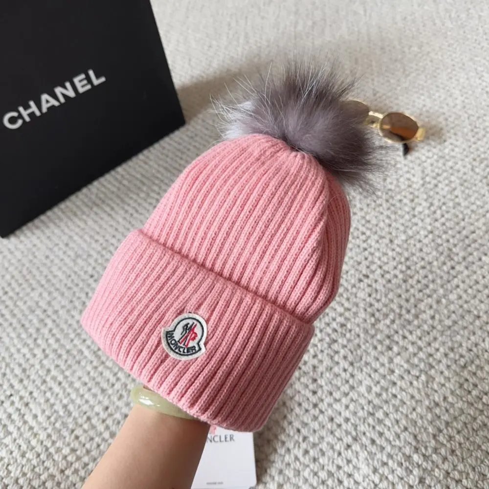 Moncler Hats Ribbed knit beanie with pom-pom — Style 4
