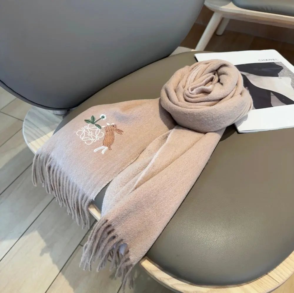 Loewe Scarves Fringed embroidered Anagram scarf image 9
