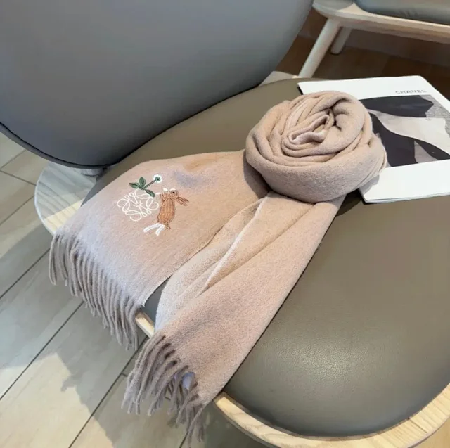 Loewe Scarves Fringed embroidered Anagram scarf product detail image 9