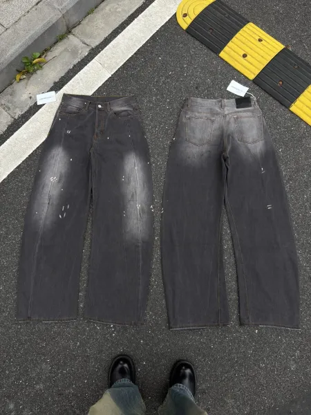 Acne Studios Paint-Splatter Wide-Leg Jeans Gray - 1