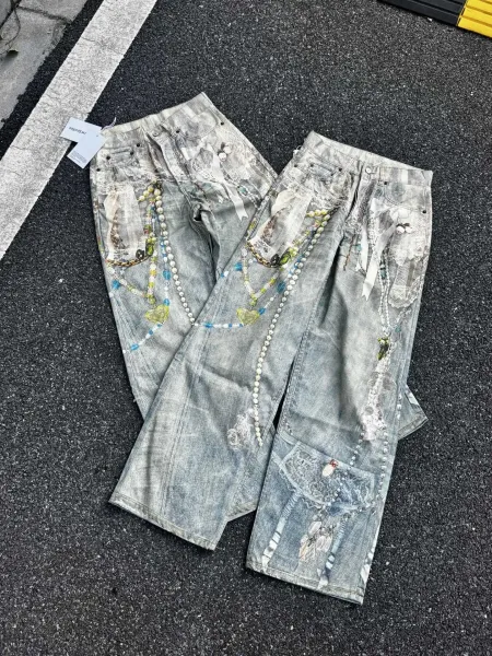 Acne Studios Paint-Splatter Wide-Leg Jeans Gray - 11
