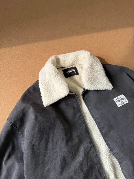 Stüssy Sherpa-Lined Bomber Jacket Charcoal Gray Outerwear - 4