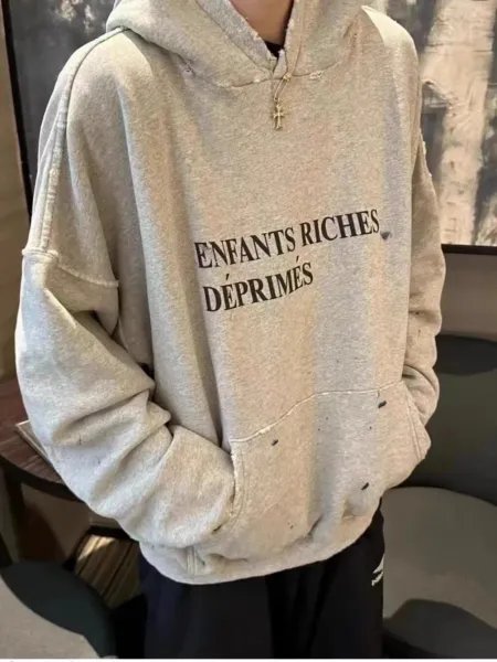 Enfants Riches Déprimés Distressed Graphic Hoodie Gray - 1