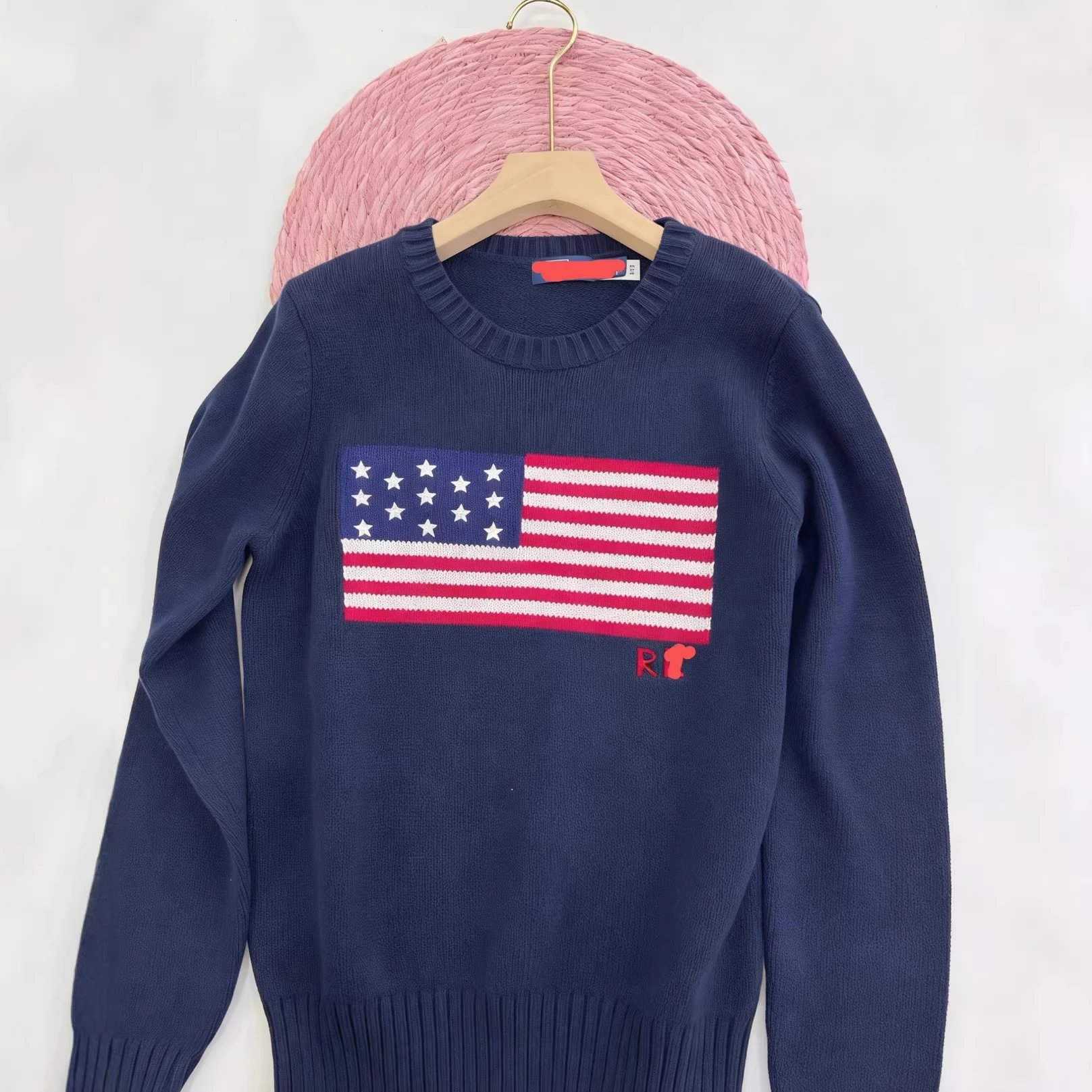 Cross-Border Premium Quality Horse Logo Scannable R-L Pure Cotton Star Flag Casual Autumn/Winter Sweater Women 2026